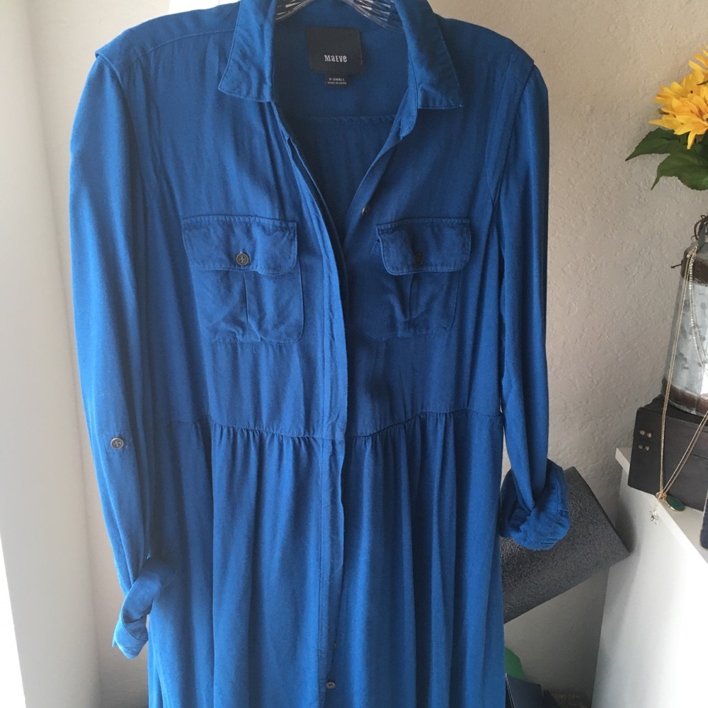 Anthropologie-MAEVE Blue Button-Down Dress